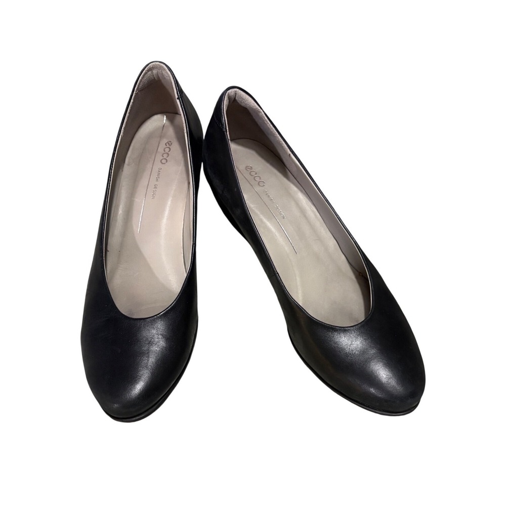 Ecco Sculptured 45 Women 41 Black Leather Round Toe Block Heel Danish Design